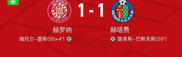 数据分析-赫罗纳1-1赫塔费，路易斯-巴斯克斯先拔头筹，维托尔-雷斯扳平