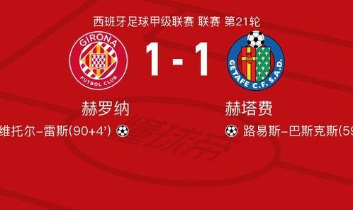 数据分析-赫罗纳1-1赫塔费，路易斯-巴斯克斯先拔头筹，维托尔-雷斯扳平